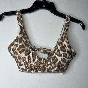 Aerie Small Leopard Print Wide Strap Scoop Neck Bikini Top Swimwear Size Small
